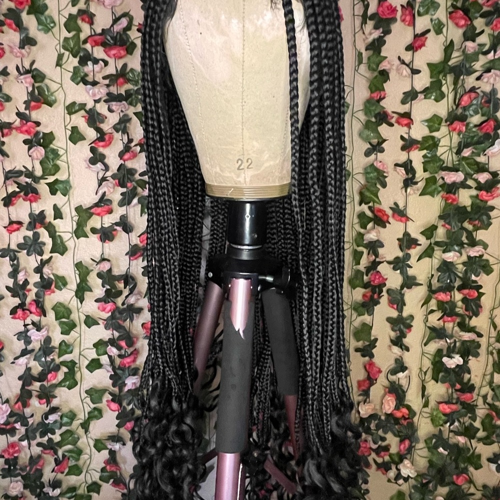 13x8 Swiss Lace 36 Inch Braided Wig + Boho Curly Ends